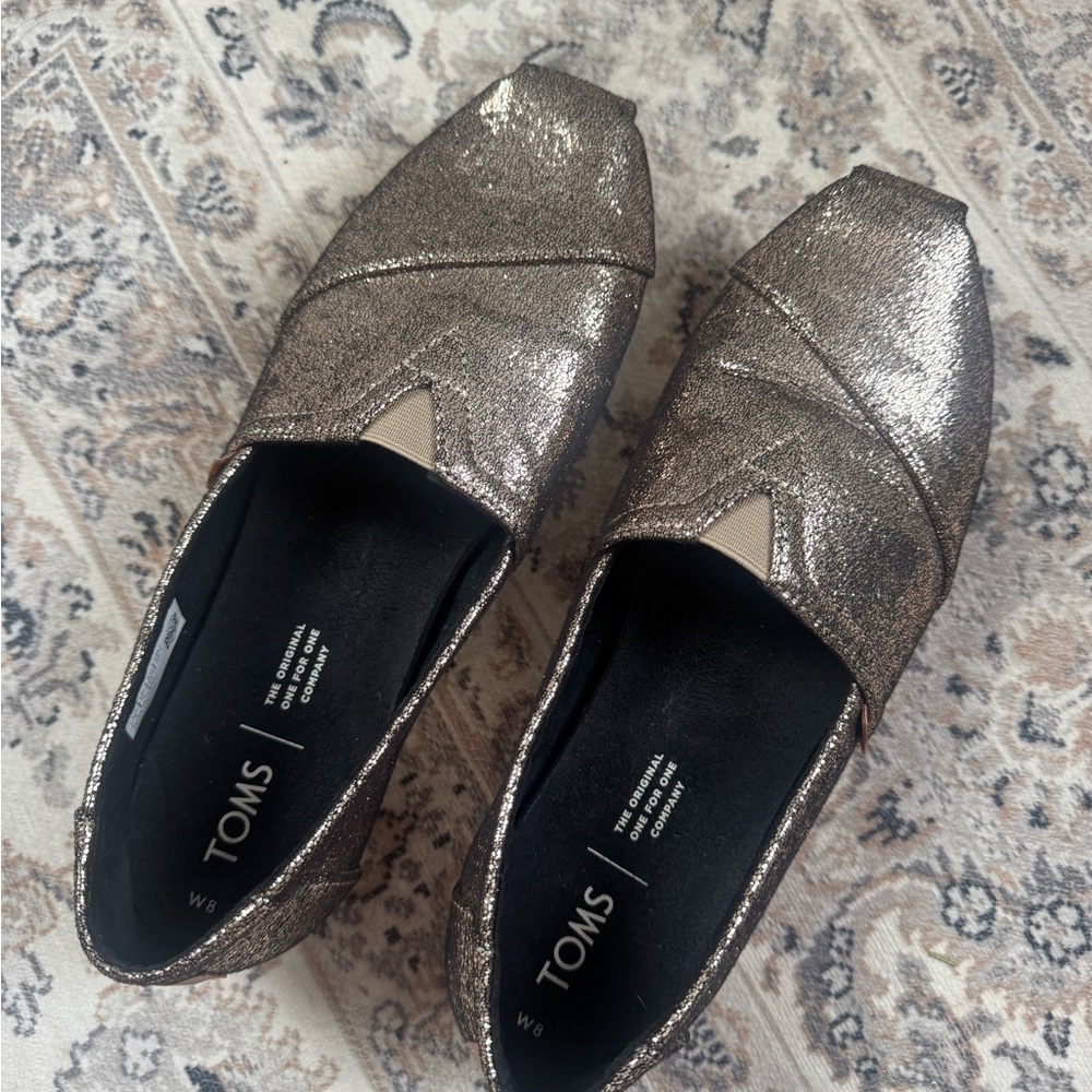 Toms Gold Flats Shimmery Slip-On Loafers